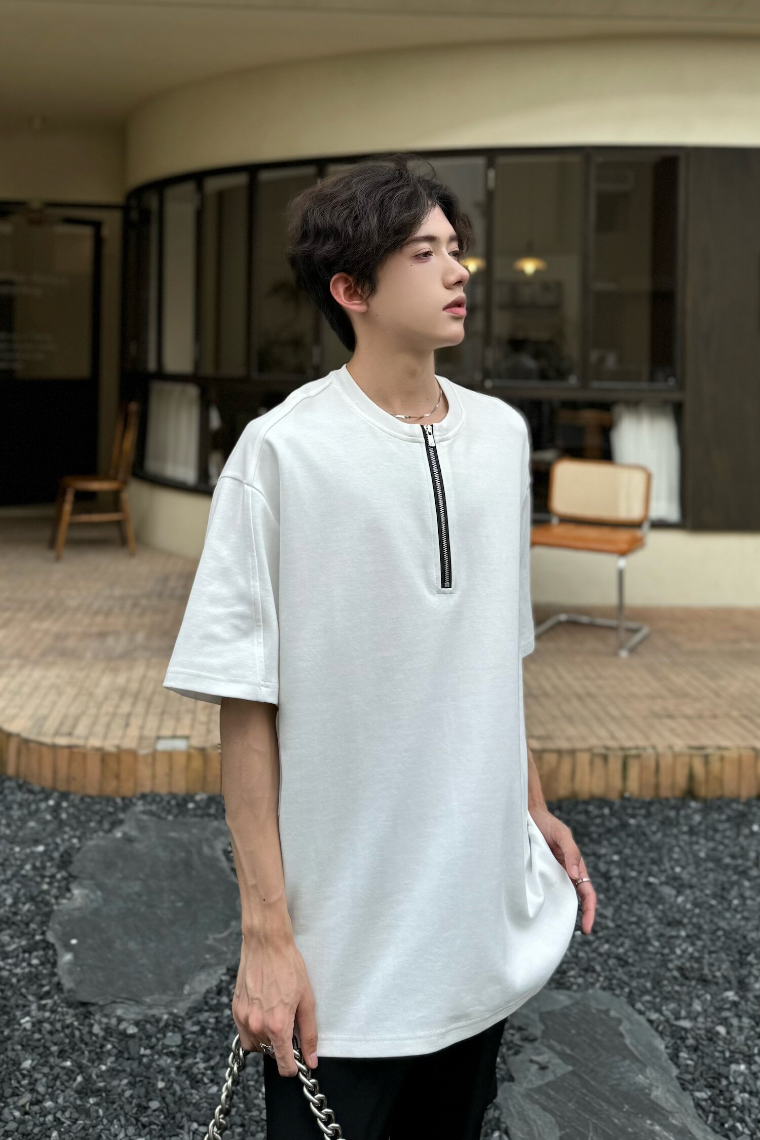 C316DX88P48夏装新款短袖T恤时尚拉链设计个性tee网红简约,男装T恤,电商C316