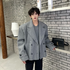 C316XZ163P138毛呢大衣外套保暖加厚西服灰色西装雅痞网红,胖人穿大衣的穿搭图片