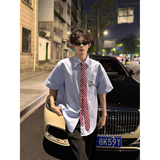 C316CS8233P58夏装新款短袖T恤时尚拼接撞色领带设计短袖，男装衬衫，电商C316