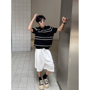 C316 T8290 P58 条纹撞色polo衫时尚短袖T恤tee潮个性男装冰感图片