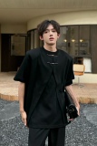 C316T1146P58夏装新款短袖T恤新中式tee黑色白色宽松潮设计，男装T恤，电商C316