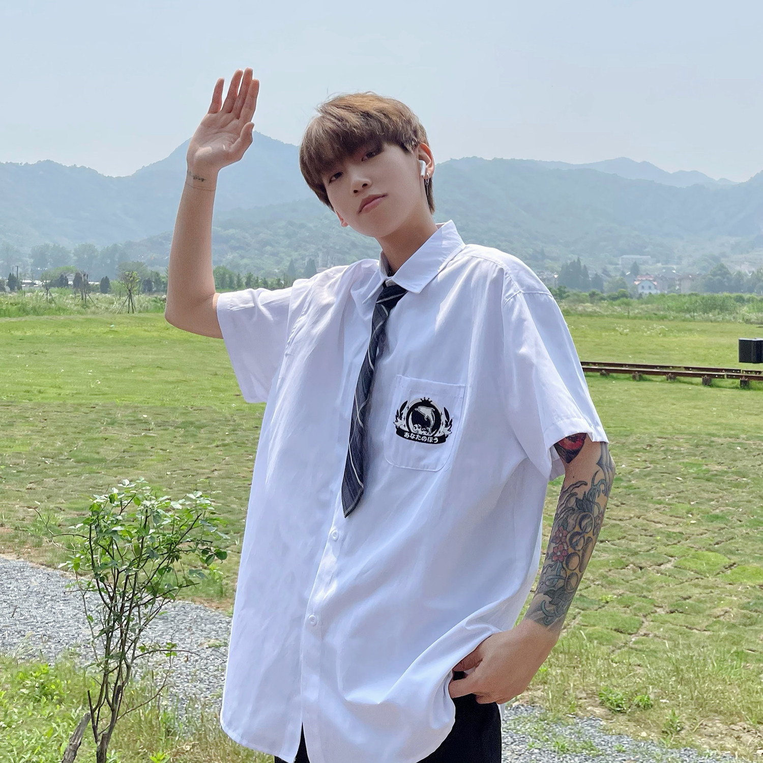C316CS656P48夏装新款短袖衬衫DKJK制服班服学院风情侣装现货,男装T恤,电商C316