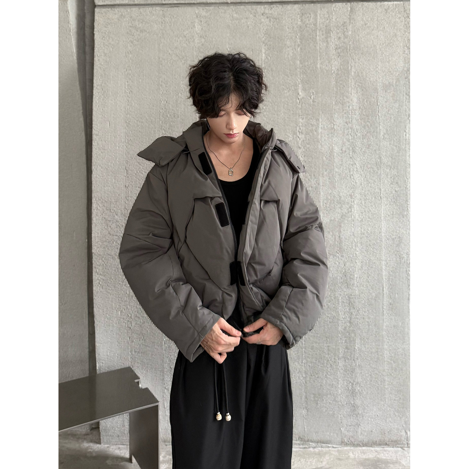 美式拼接小众棉服男冬季加厚保暖连帽外套高级感解构衍缝棉衣袄子,男装棉衣,电商C316