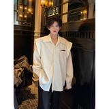 C316CS1073P68春夏新款长袖衬衫时尚个性衬衣白色拼接高级，男装衬衫，电商C316