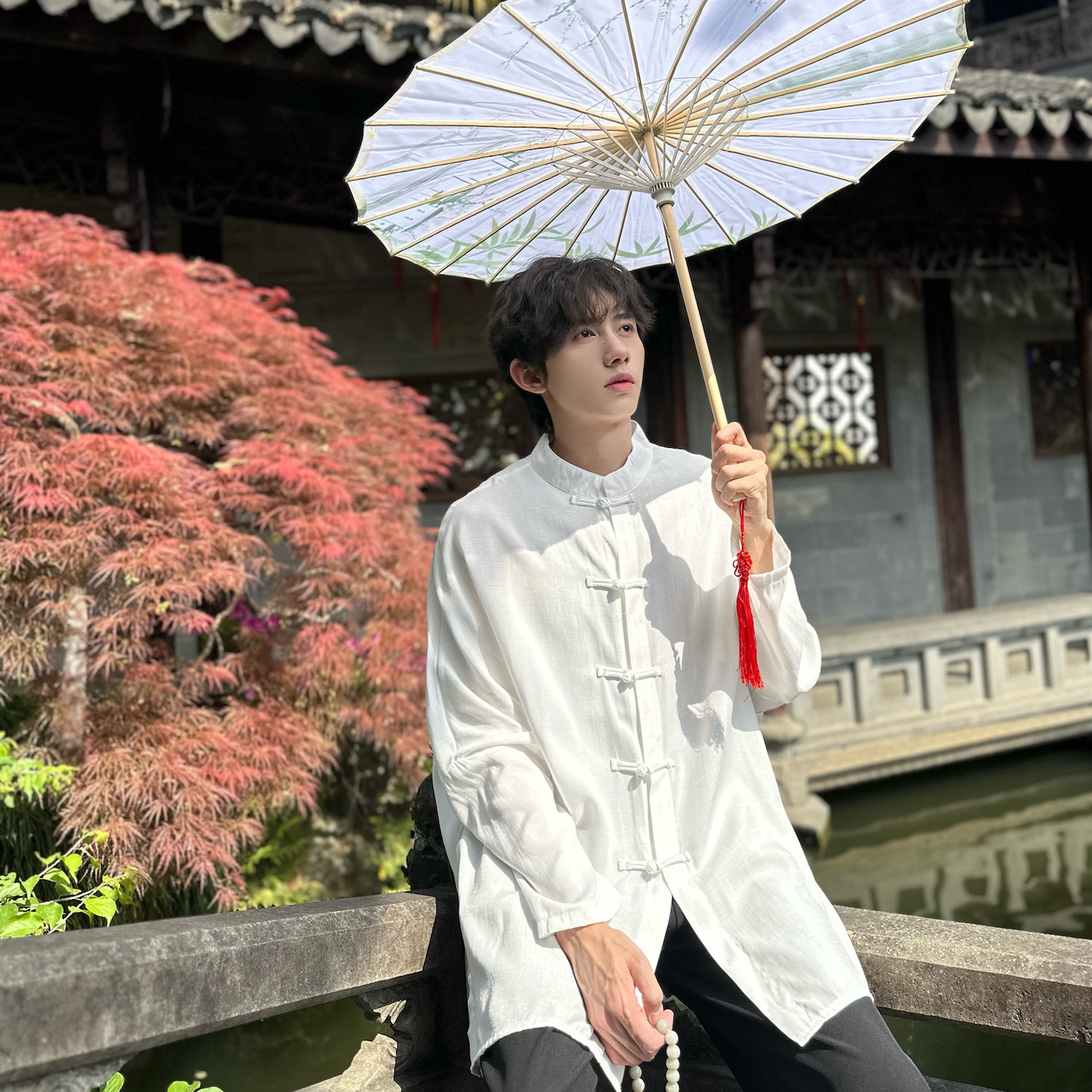 C316Z2347P58男生新中式汉服防晒衣时尚立领白色棉麻衬衫,男装防晒衣,电商C316