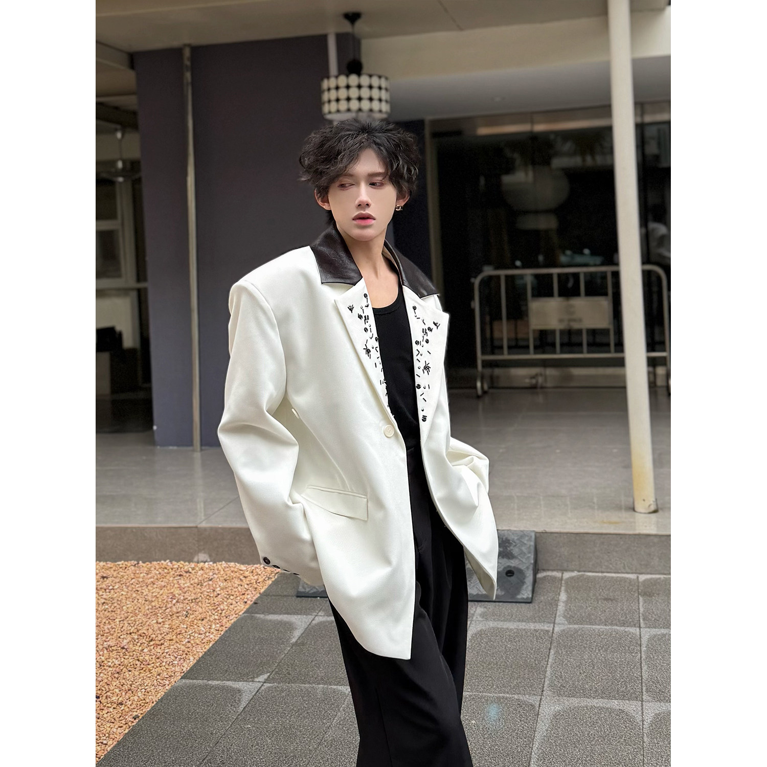 C316XZ8011P118春装新款拼接绣珠宽松西服西装外套时尚男装,男装衬衫,电商C316