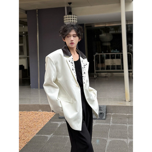 C316 XZ8011 P118 春装新款拼接绣珠宽松西服西装外套时尚男装图片