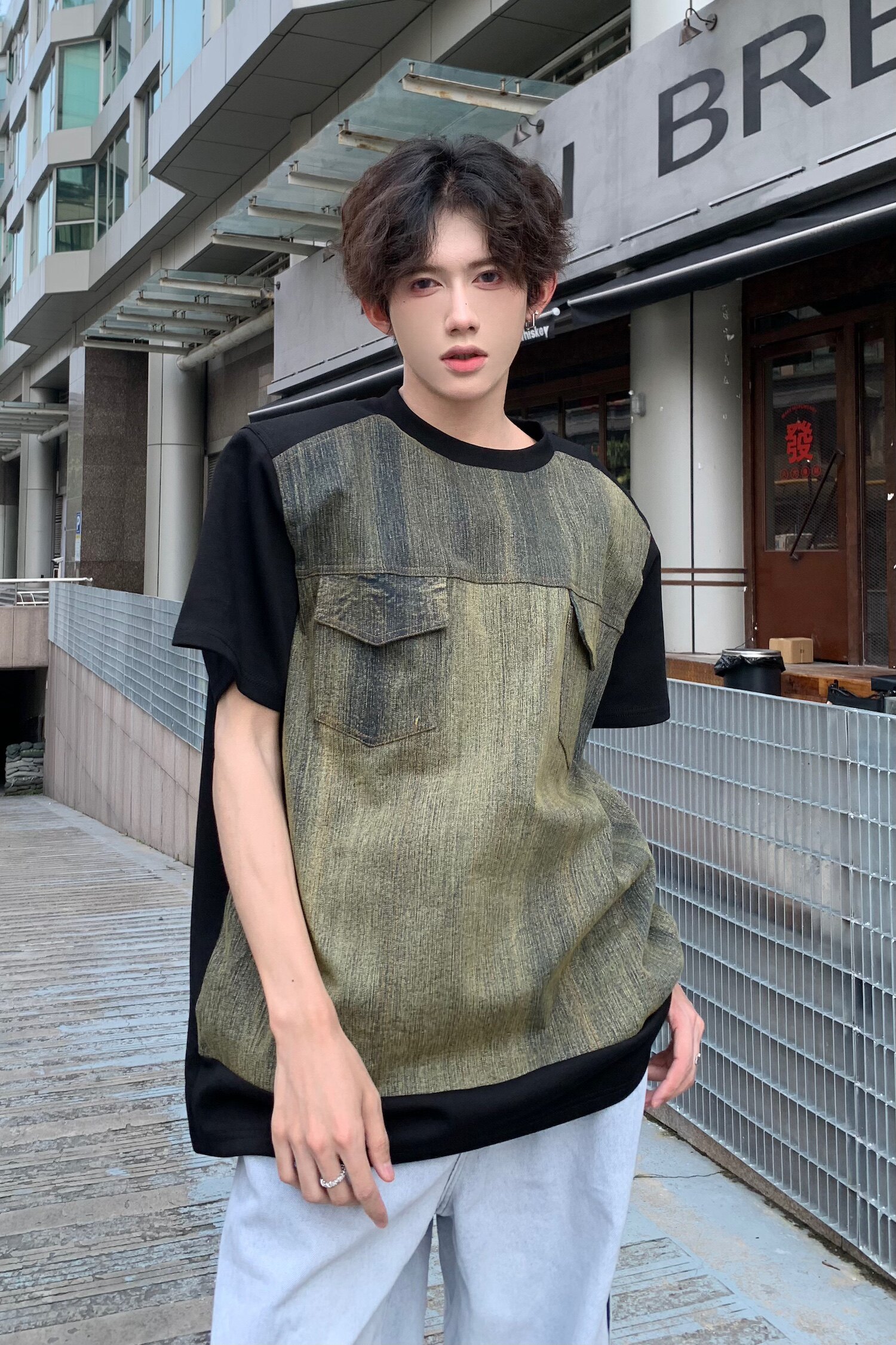 C316T1156P68夏装新款短袖T恤时尚百搭潮tee牛仔个性拼接,男装T恤,电商C316