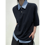 C316T8133P48夏装新款短袖T恤拼接撞色tee时尚polo领蓝色格，男装T恤，电商C316