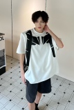 C316T1140P58夏装新款短袖T恤拼皮撞色个性tee潮个性T恤衫情侣，男装T恤，电商C316
