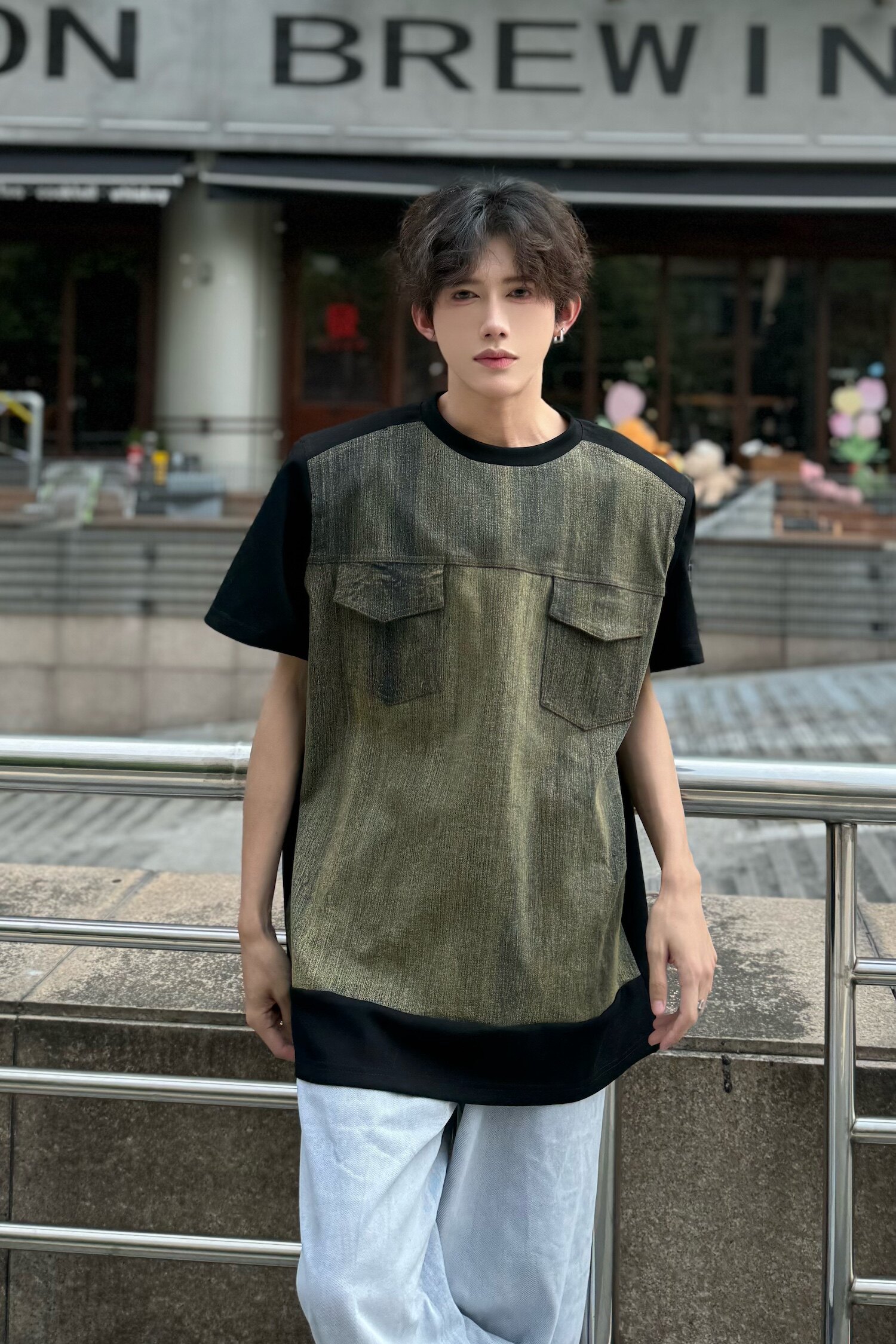 C316T1156P68夏装新款短袖T恤时尚百搭潮tee牛仔个性拼接,男装T恤,电商C316