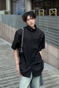 C316 CS2398 P58夏装新款短袖衬衫时尚百搭白色黑色设计感衬衣潮图片