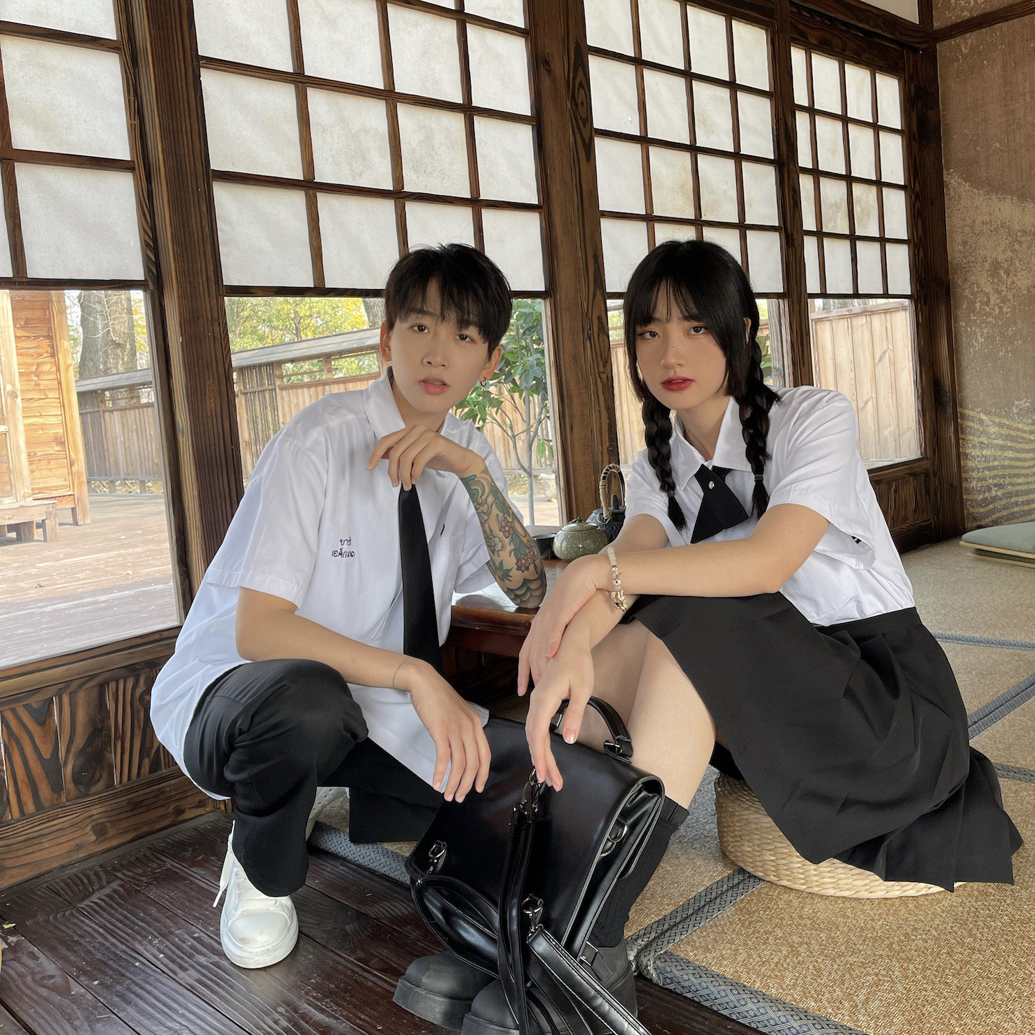 C316CS553P48夏装JKDK泰式校服短袖衬衫情侣装班服制服学院衬衣,男装T恤,电商C316