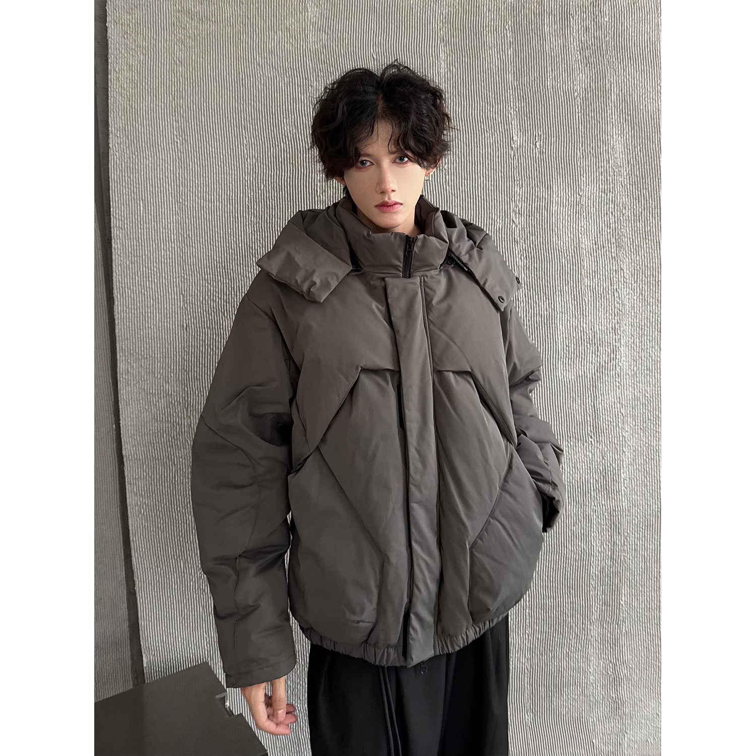美式拼接小众棉服男冬季加厚保暖连帽外套高级感解构衍缝棉衣袄子,男装棉衣,电商C316