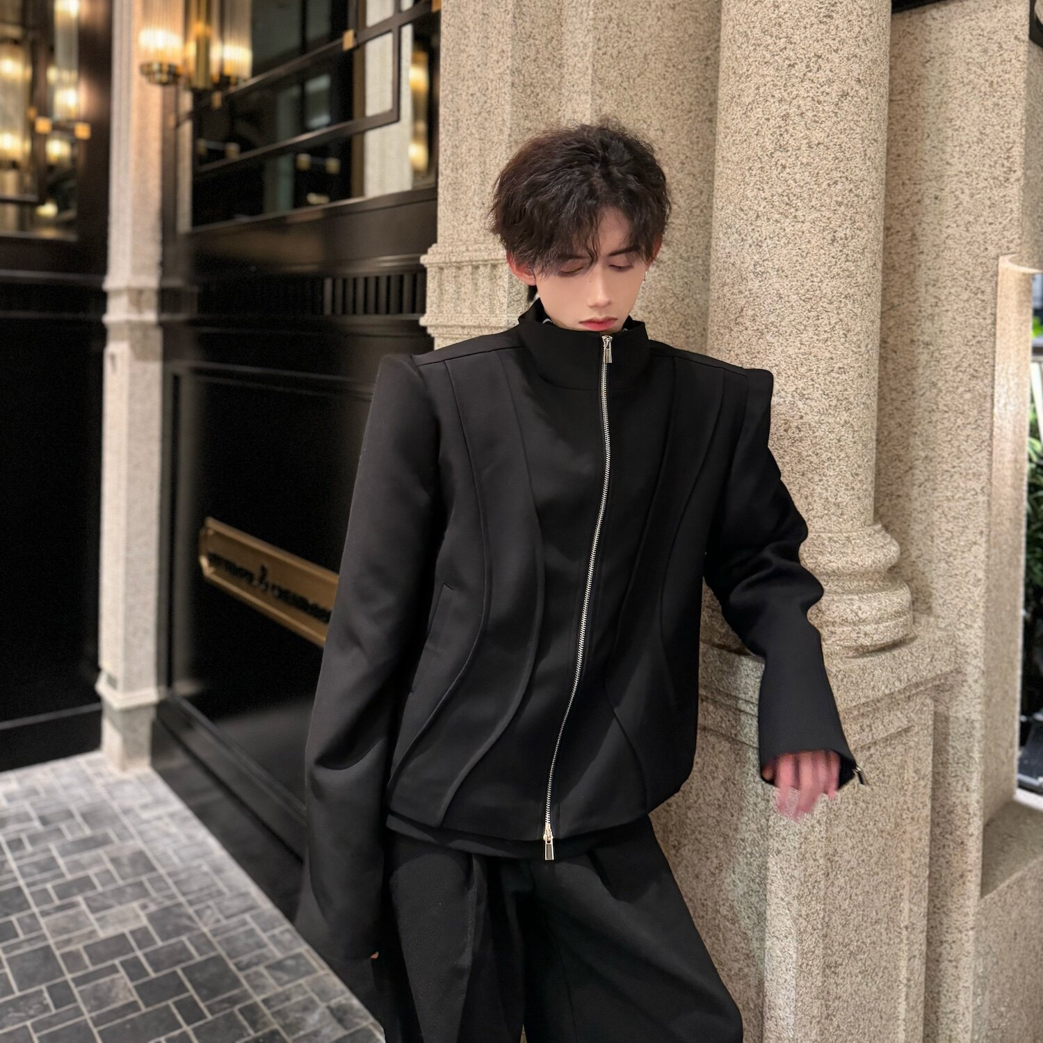 2024新款外套男高级感痞帅轻熟风短款垫肩夹克青少年ins潮牌西服,男装夹克,电商C316