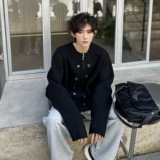C316MY912P98冬装新款开衫毛衣时尚百搭毛衫宽松玫红色白色，男装针织衫/毛衣，电商C316