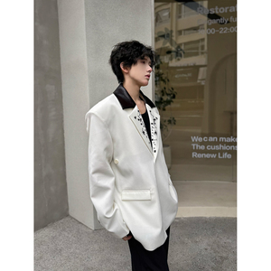 C316 XZ8011 P118 春装新款拼接绣珠宽松西服西装外套时尚男装图片