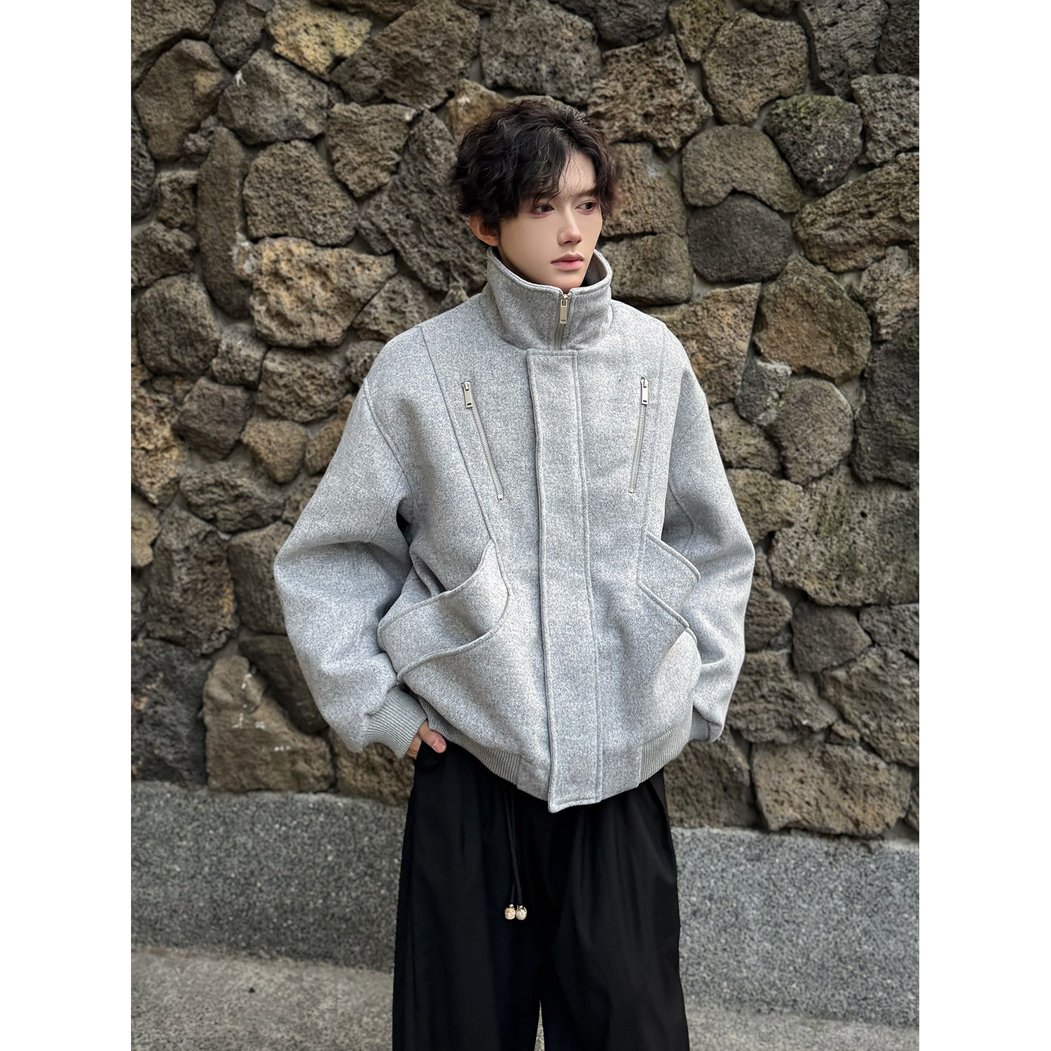 C316WT1056P128冬装新款加棉短款外套时尚呢子内里加厚棉衣灰,男装棉衣,电商C316