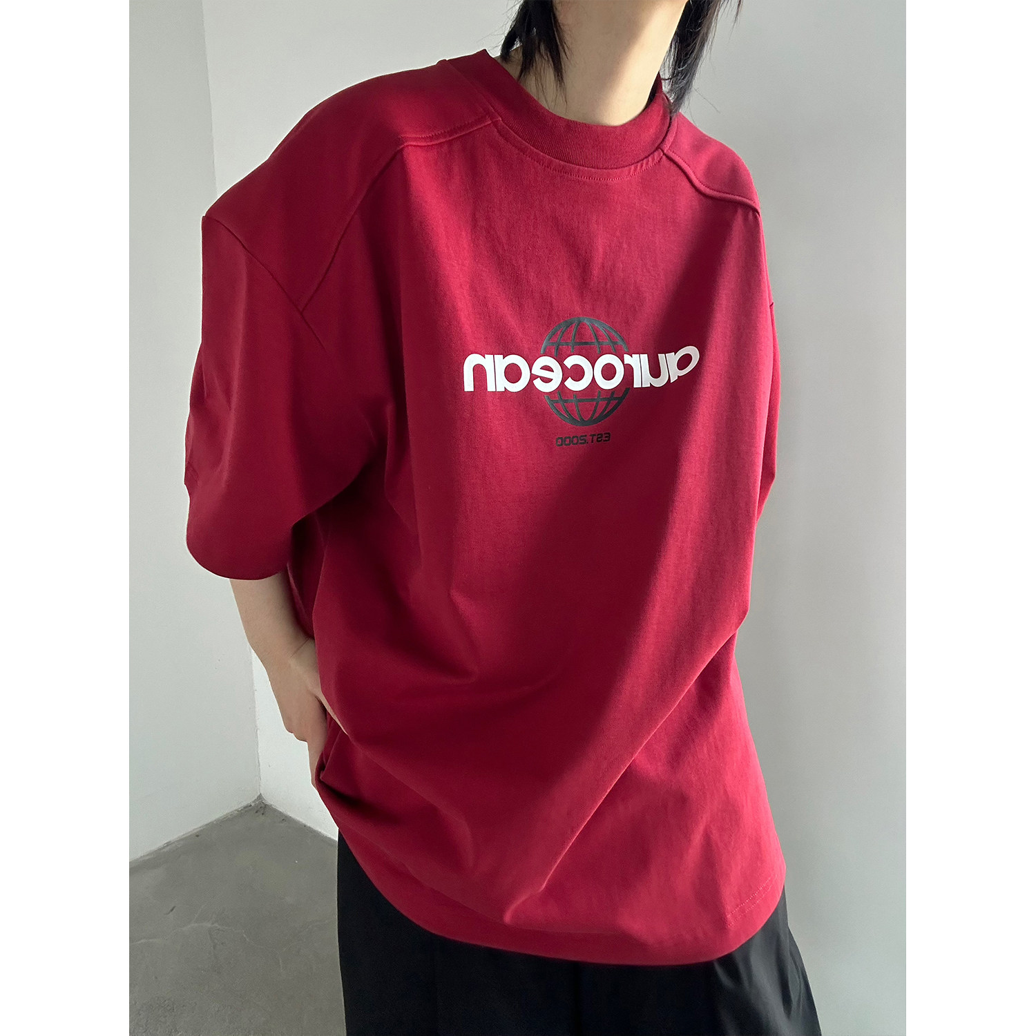 C316T8305P38夏装新款短袖T恤字母运动风时尚红色tee休闲,男装T恤,电商C316