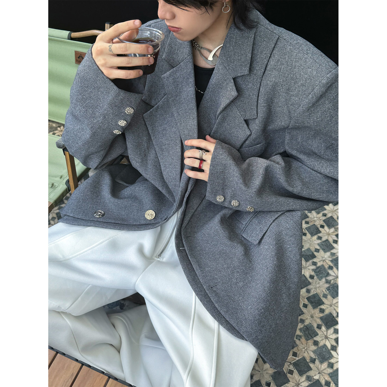 C316XZ1277P138秋冬新款宽松双领西服松弛感外套时尚休闲西装,男装西服套装,电商C316