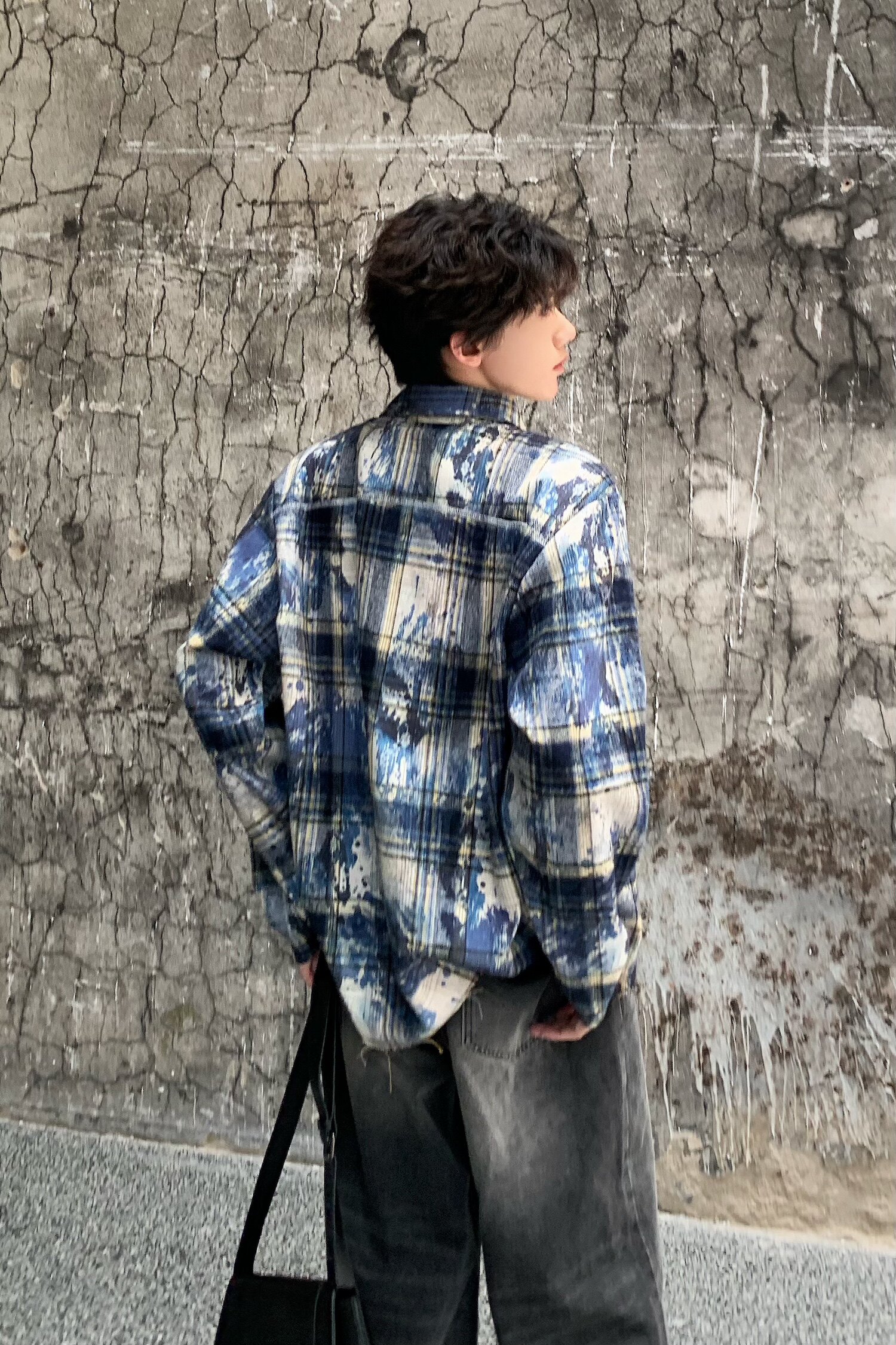 C316CS1228P68秋装新款长袖衬衫喷漆格子撞色衬衣时尚宽松男装,男装衬衫,电商C316