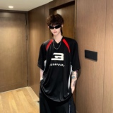 C316T01P58春夏新款棒球服拼接撞色黑红短袖T恤透气吸汗tee，男装T恤，电商C316