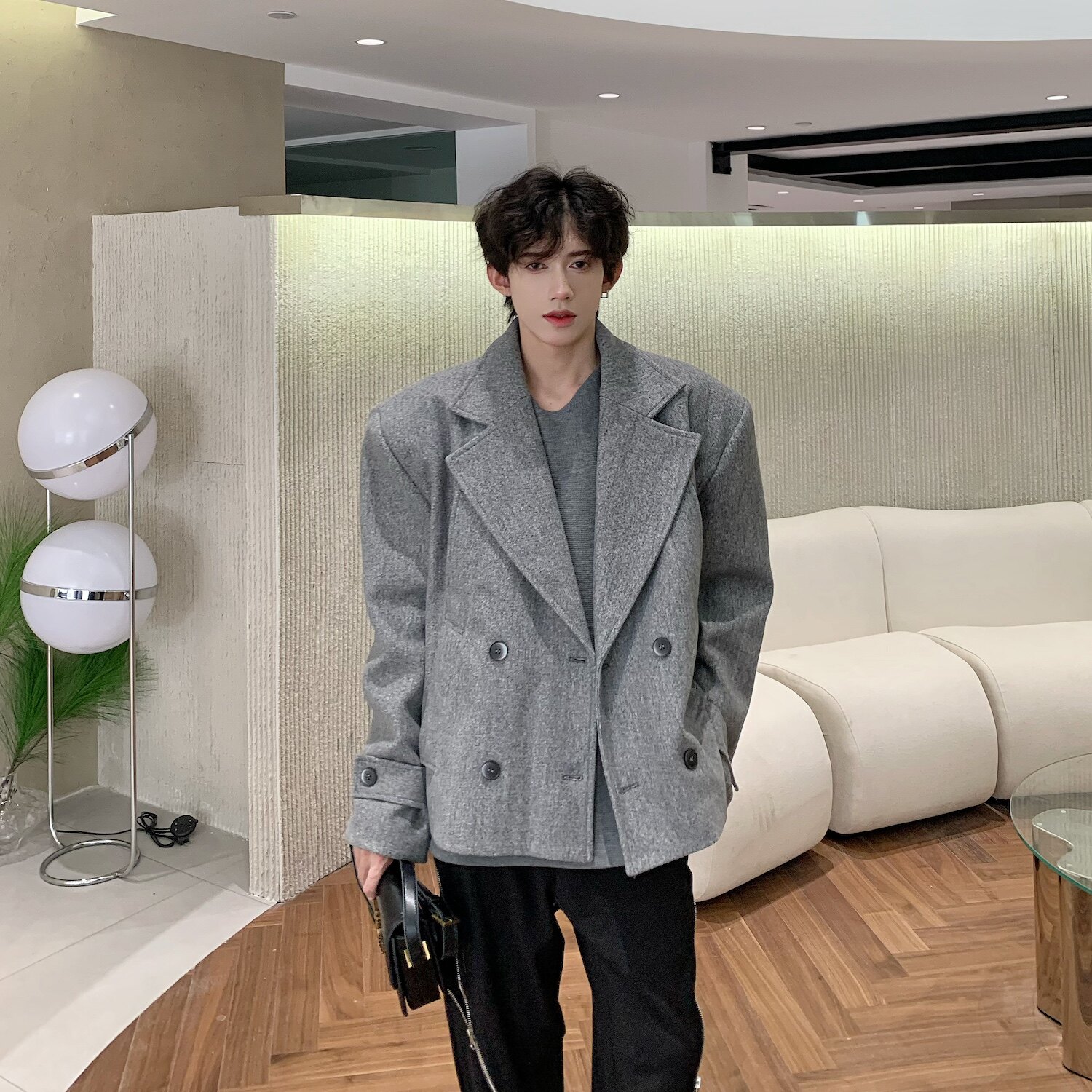 C316XZ163P138毛呢大衣外套保暖加厚西服灰色西装雅痞网红，男装西服套装，电商C316