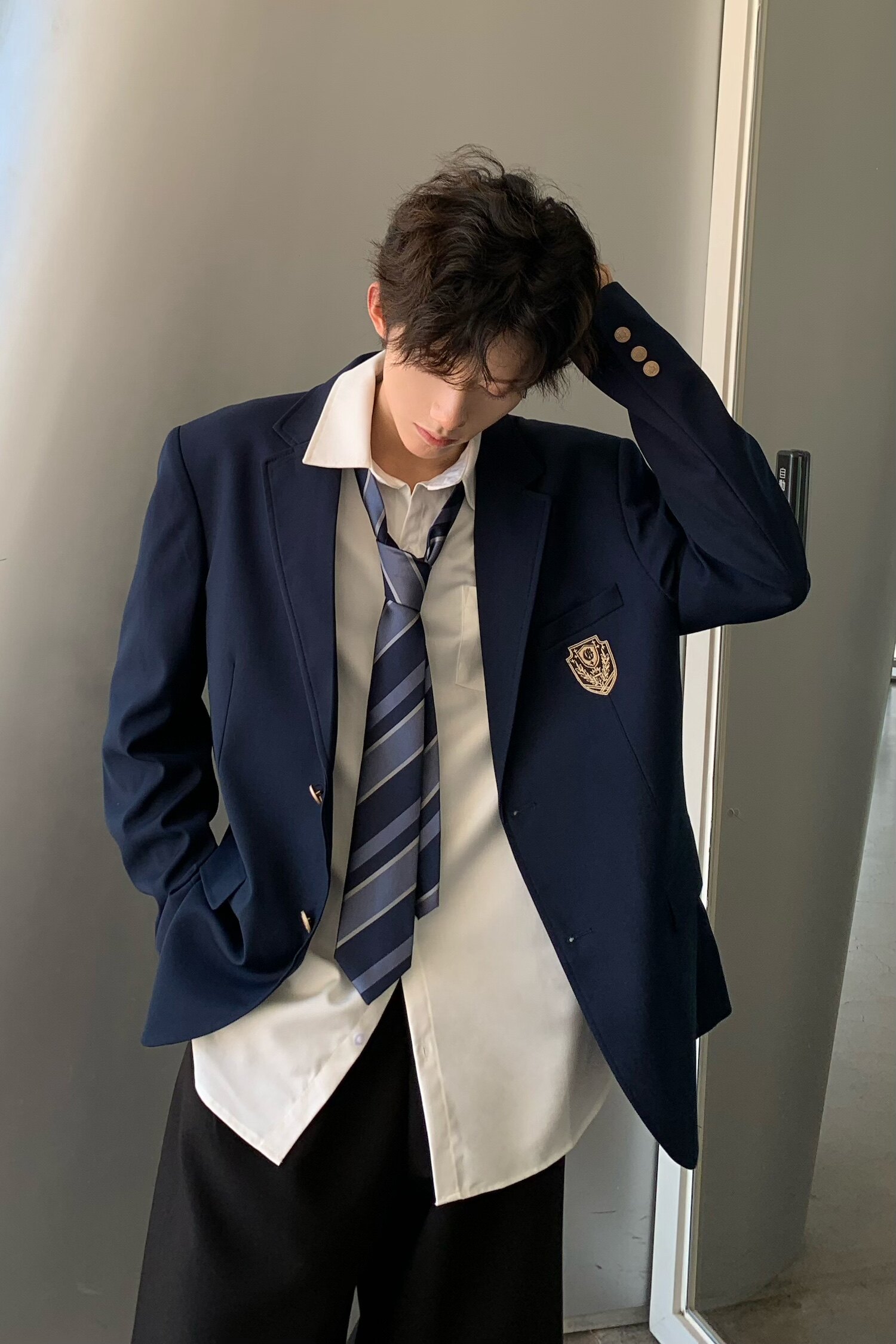 藏蓝色dk制服男西装外套痞帅高级感潮牌日系学院风套装jk西服全套图片