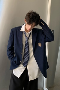 藏蓝色dk制服男西装外套痞帅高级感潮牌日系学院风套装jk西服全套图片