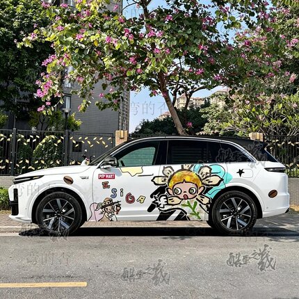 适用于理想L7白色款嘎子姐车贴汽车彩绘改色贴膜zsiga个性定制