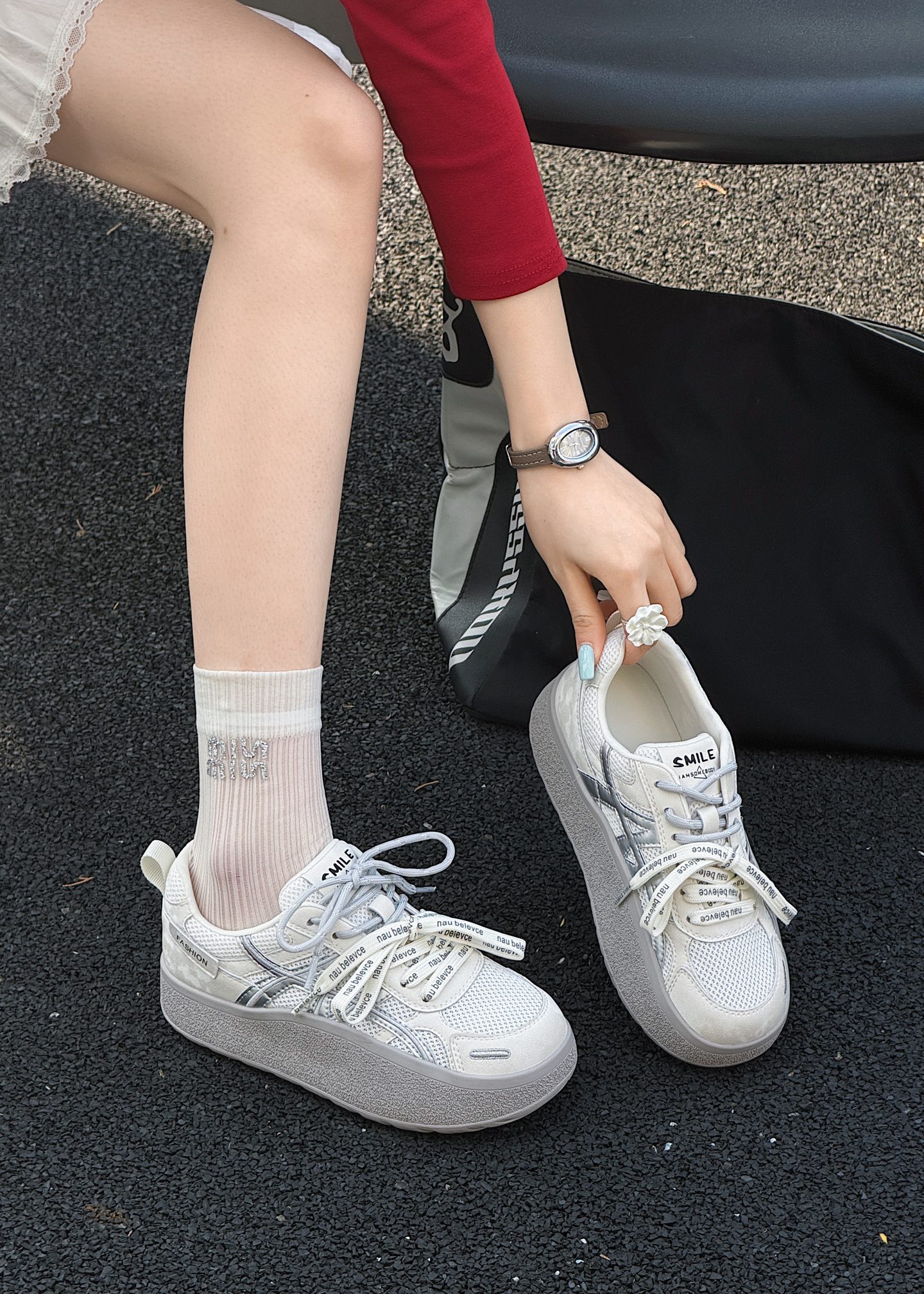 真皮厚底网纱德训鞋女2026夏款韩版百搭休闲鞋板鞋运动鞋阿甘鞋潮
