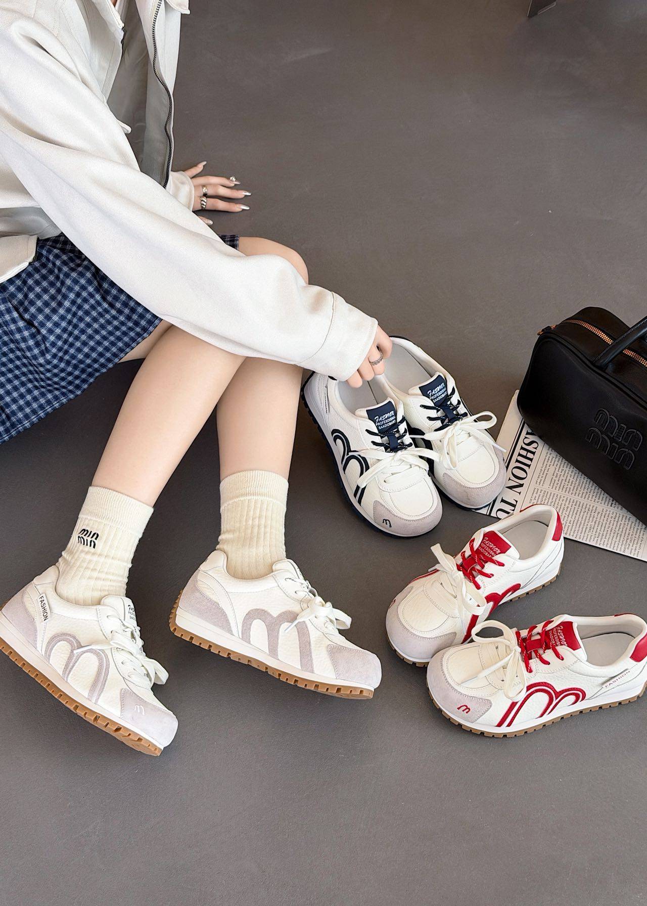 厚底真皮德训鞋女2026春韩版百搭系带休闲鞋跑步鞋运动鞋阿甘鞋潮,女鞋,时尚休闲鞋,淘宝优惠券,粉丝福利购,淘宝优惠卷