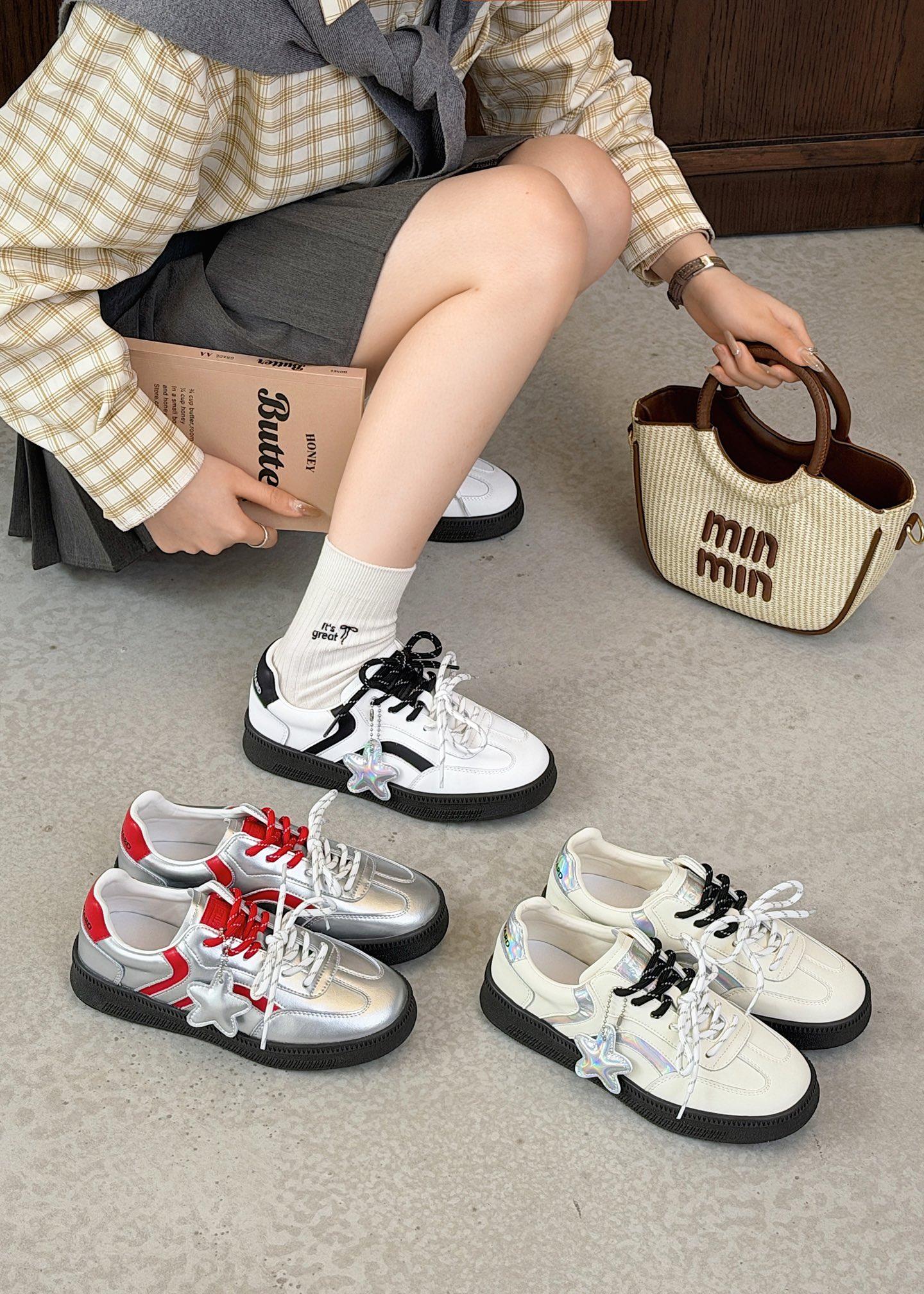 时尚厚底真皮德训鞋女2026春款韩版百搭星星运动鞋休闲鞋阿甘板鞋,女鞋,时尚休闲鞋,淘宝优惠券,粉丝福利购,淘宝优惠卷