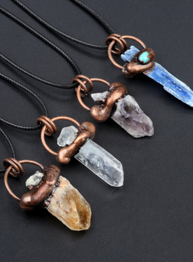 天然原石紫水晶蓝晶复古吊坠