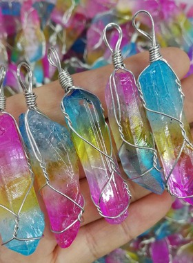 天然不规则渐变手工毛衣链吊坠