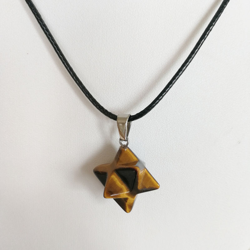 天然虎眼石梅尔卡巴吊坠立体六芒星生命之花项链挂坠耳环饰品配件