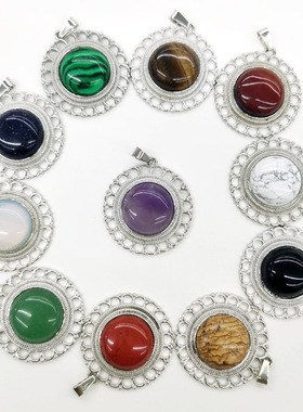 天然水晶半宝石复古花边吊坠