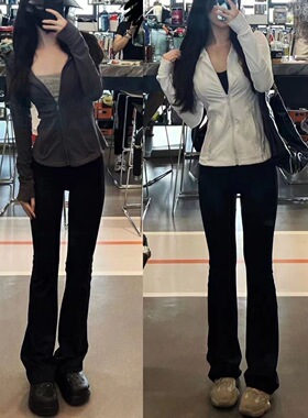 lu~平替瑜伽喇叭裤加绒款显瘦大码弹力裤微喇裤阔腿健身运动裤女