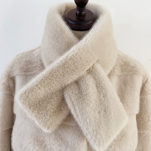 冬季保暖女围巾仿水貂毛皮草围脖交叉纯毛领子百搭毛绒防寒护颈
