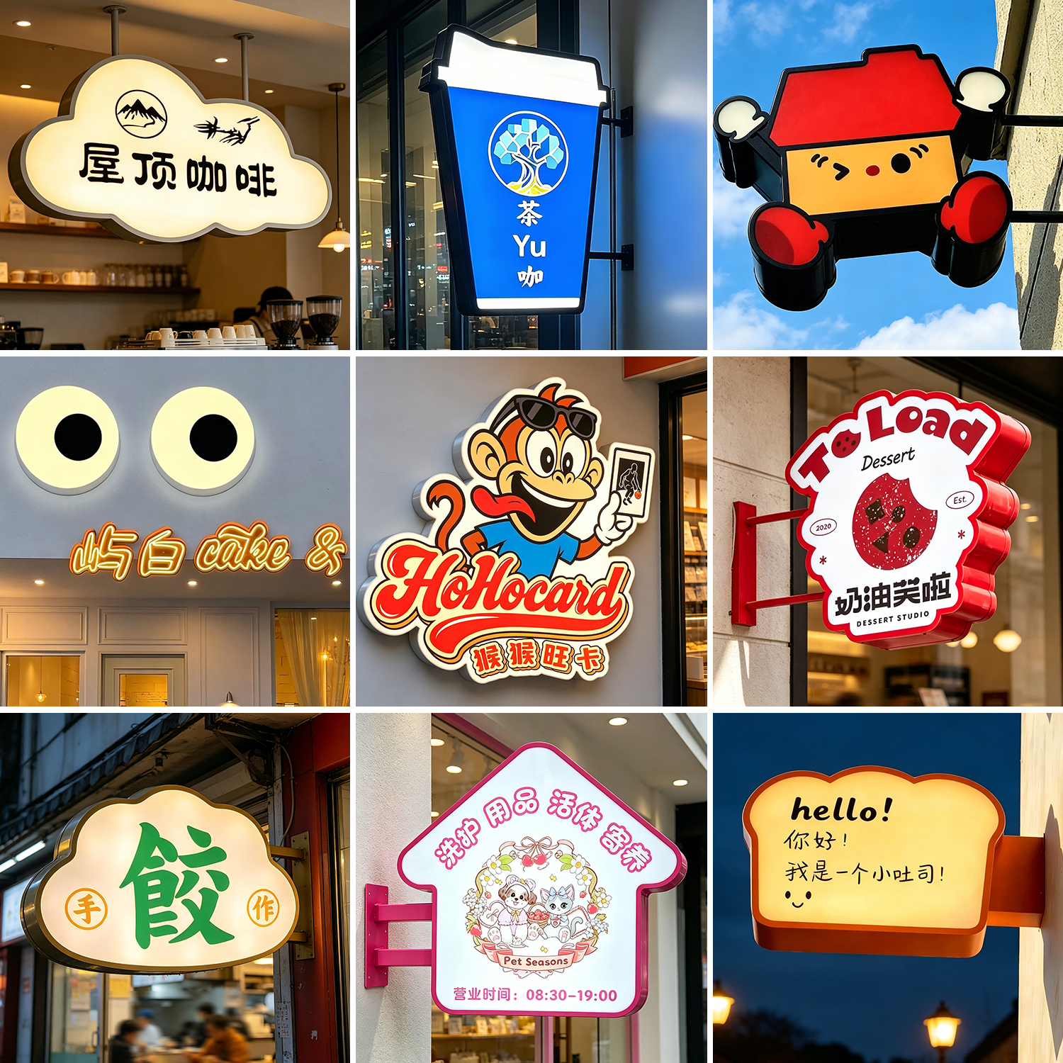 异形卡通可爱造型宠物面包店门头发光灯箱户外侧挂双面招牌定做