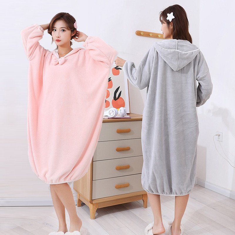 浴袍可穿速干2024新款秋冬男女洗澡游泳斗篷浴巾情侣加厚睡袍浴衣