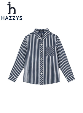 hazzys哈吉斯童装男童衬衫2023春新品中大童条纹长袖上衣