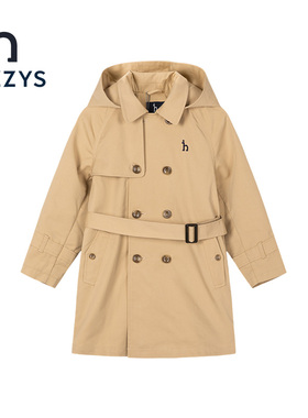 hazzys哈吉斯童装男童风衣2023新英伦防风束腰外套HZQQBD29CC009