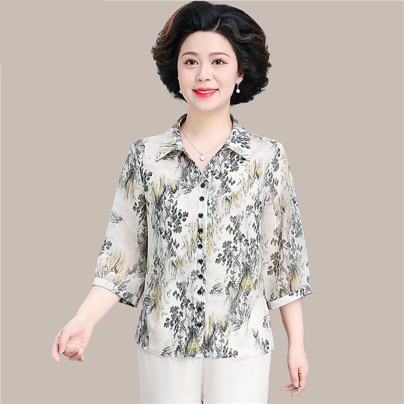 妈妈夏季衬衫2026新款宽松洋气减龄上衣中老年女装国风春夏装衬衣