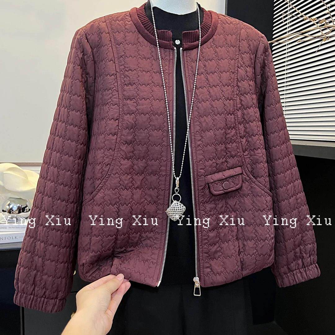 时尚妈妈装格纹外套女秋冬新款2026设计感气质拉链夹克衫短款上衣