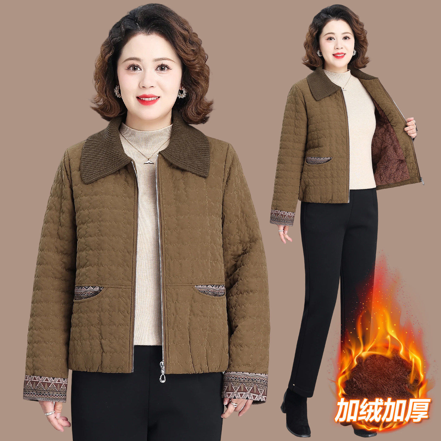 妈妈秋冬加绒外套女款2026新款中老年人冬装轻薄短款棉服中年棉衣