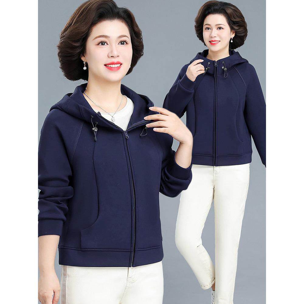 运动通勤风连帽拉链卫衣女中老年妈妈装休闲减龄薄款外套