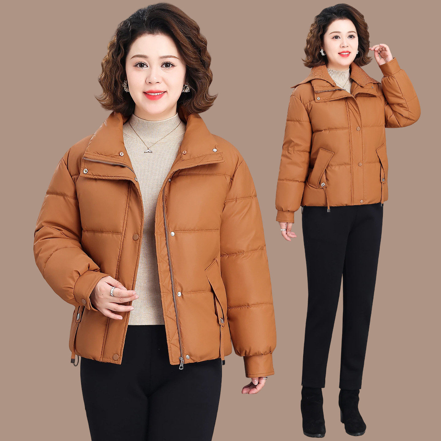 针织翻领短款皮衣羽绒服女冬季今年流行超好看保暖百搭白鸭绒外套