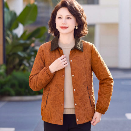 中年妈妈秋装薄款短外套时尚今年流行中老年女洋气夹克50多岁上衣