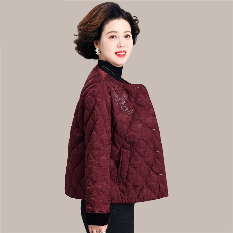 中老年妈妈绣花棉服女2026冬季新款中老年手上短款圆领棉袄外套